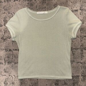 Altar'd State Sage Gull Length Ribbed Short Sleeve Tee